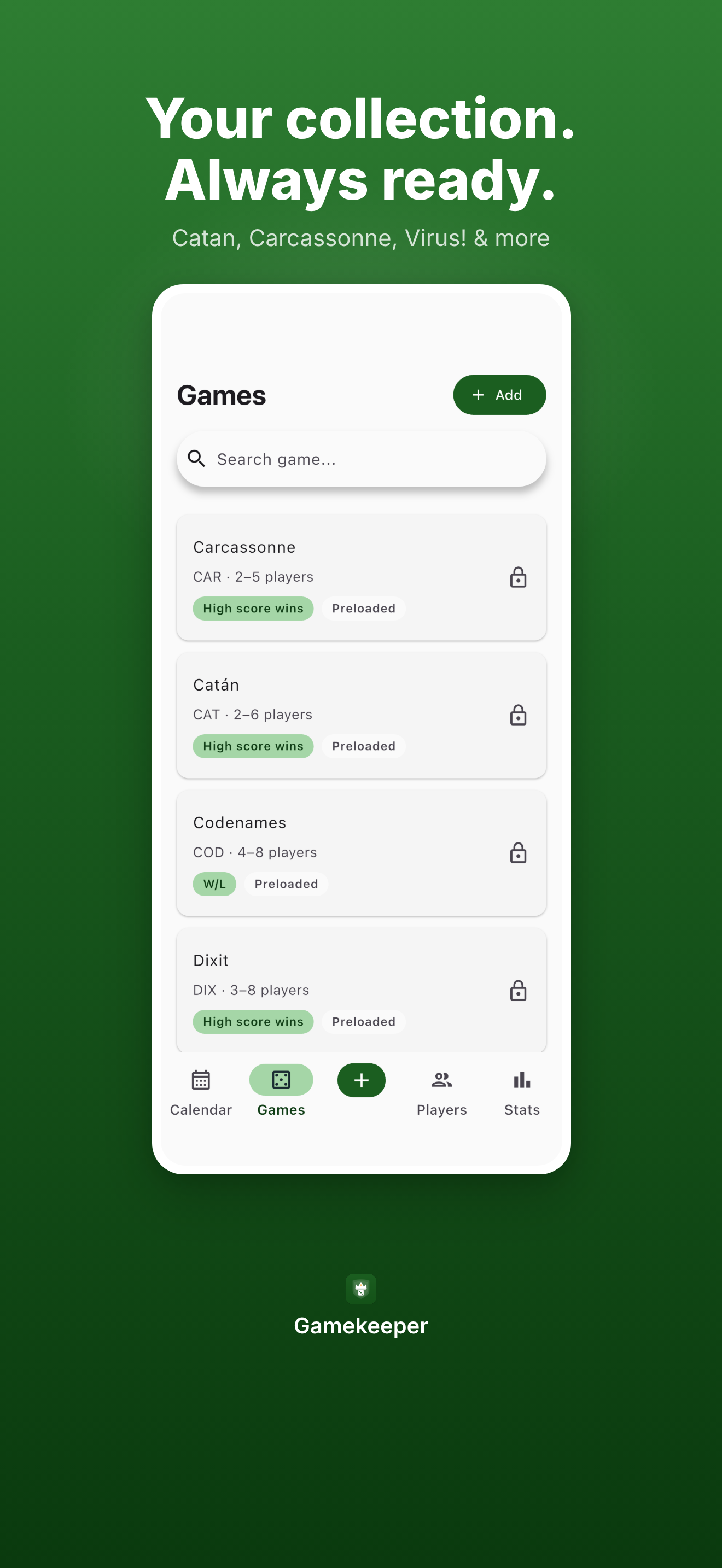 Games collection view showing preloaded titles sorted by last played.