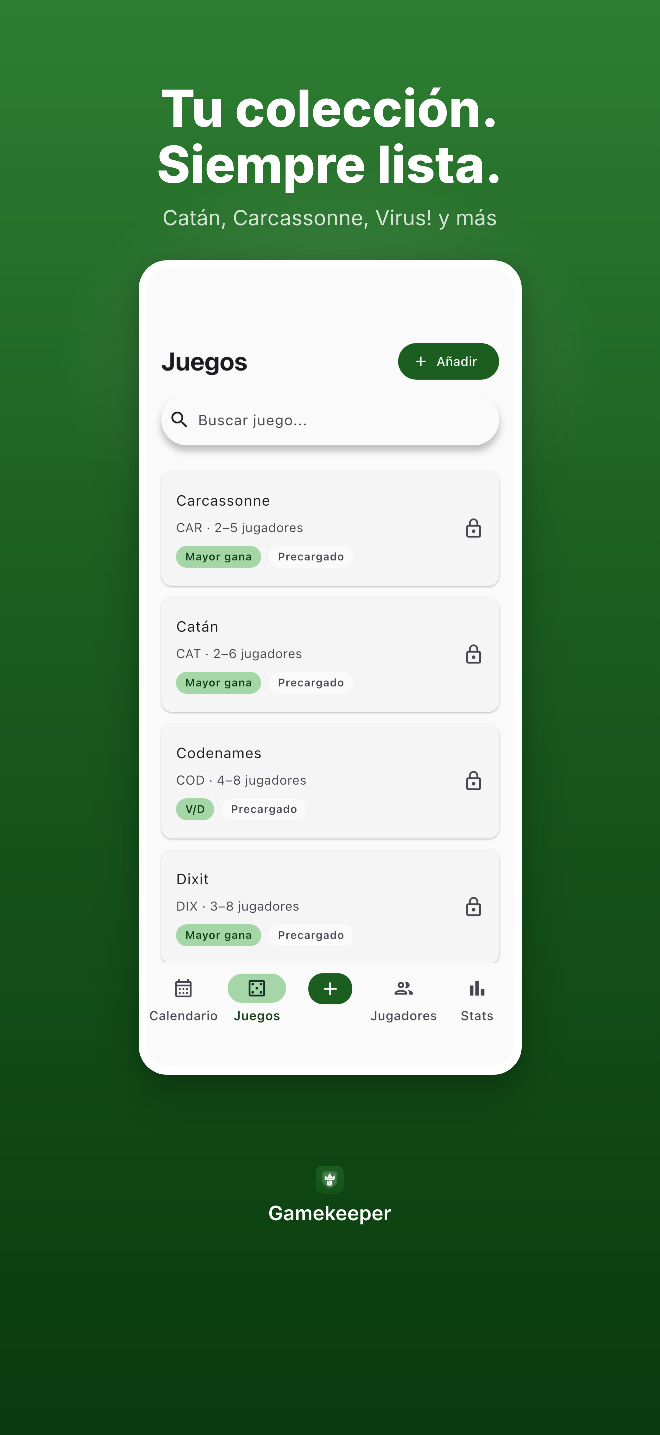 Colección de juegos con los títulos precargados ordenados por último jugado.