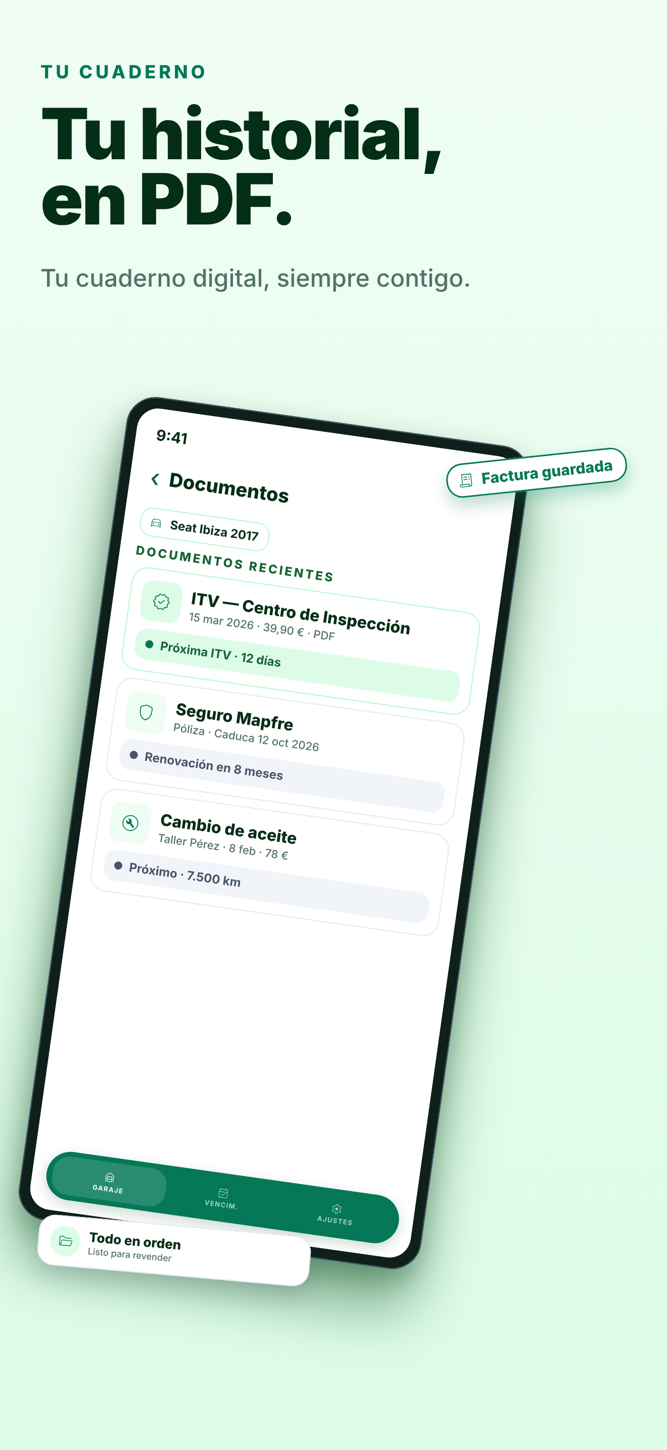 Seguimiento de documentación de Karvyn: seguro, permiso de circulación e impuesto.