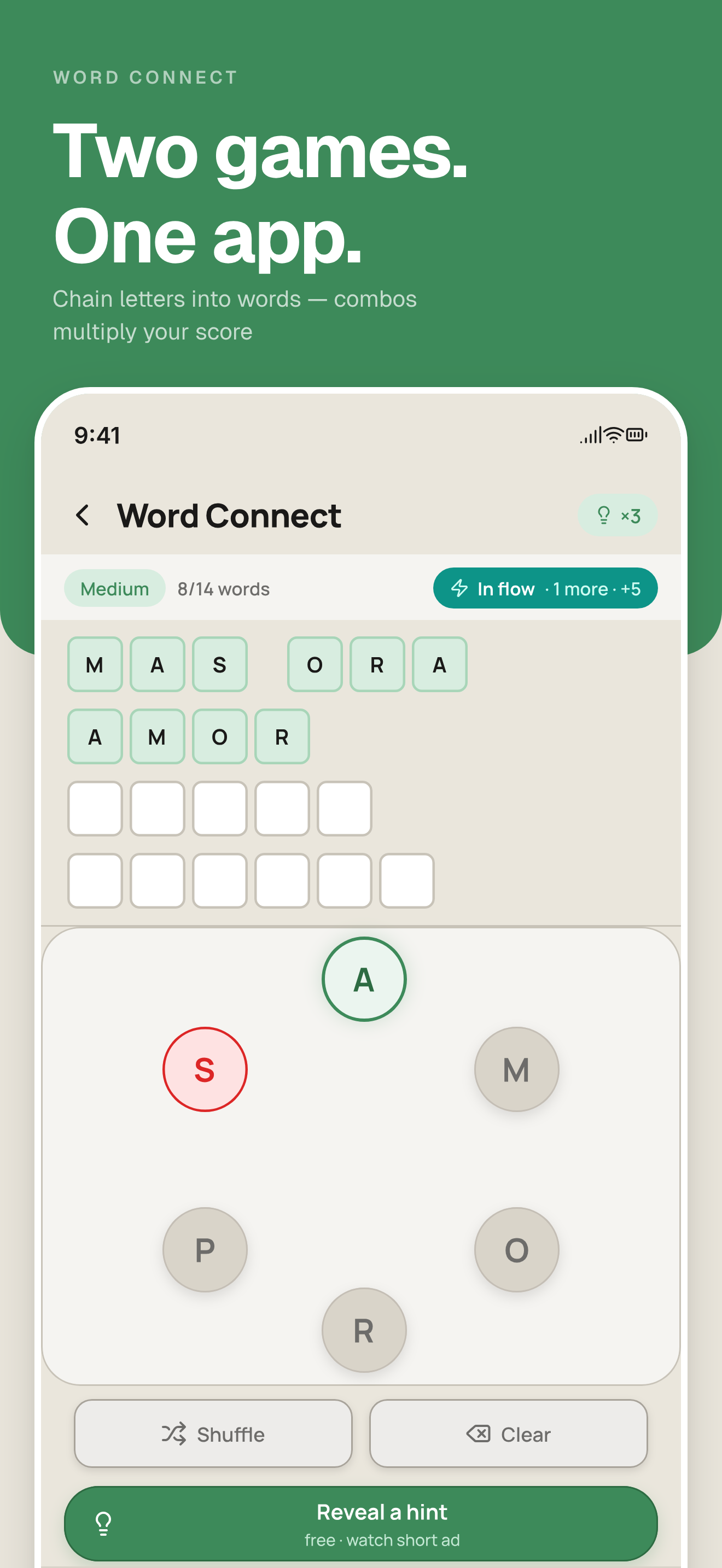 Leximix app showing Word Connect game mode