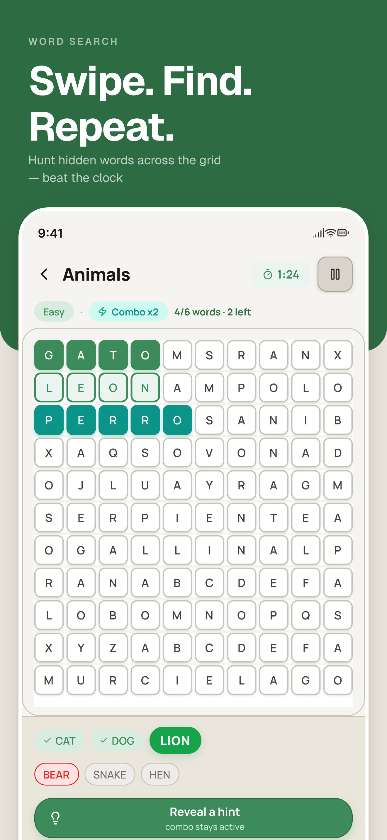 Leximix app showing Word Search game mode