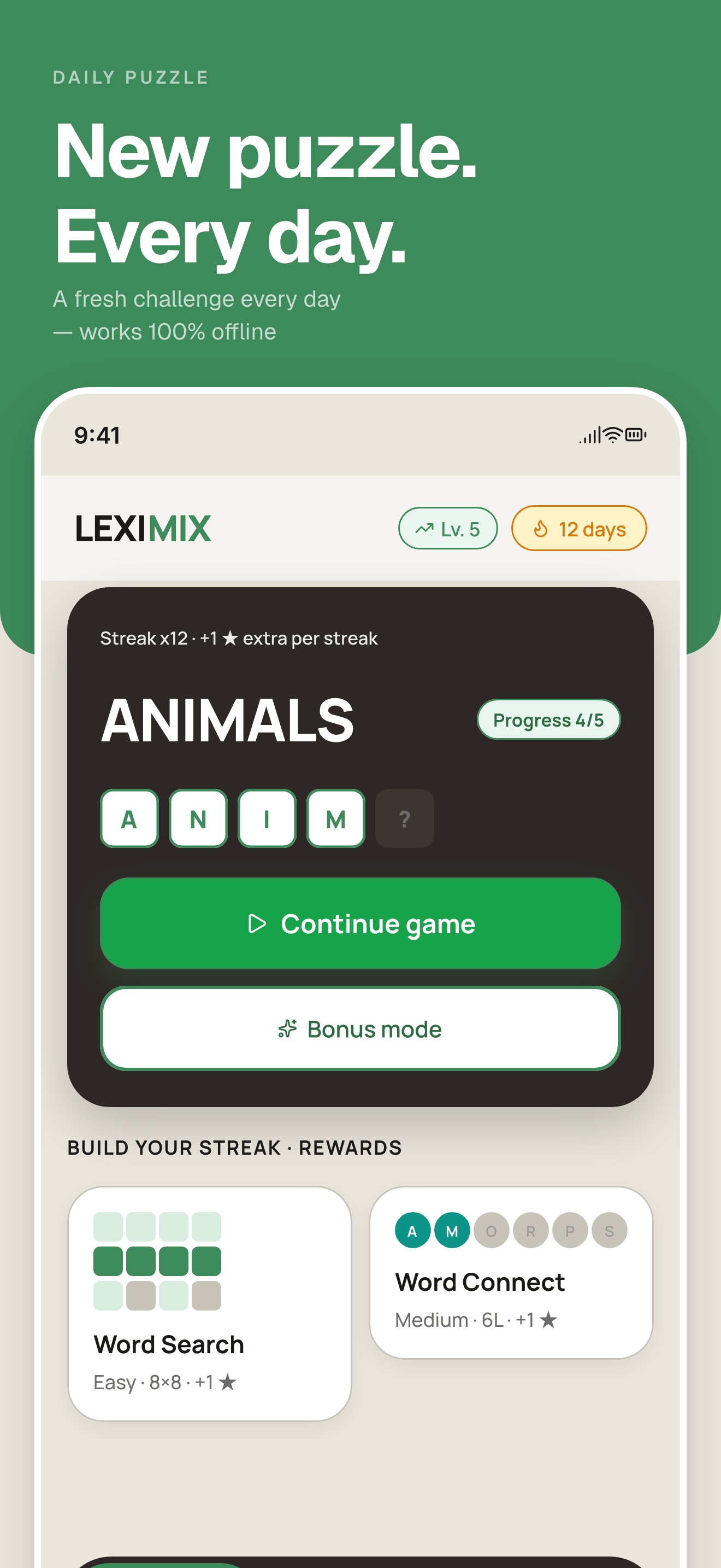 Leximix app showing the daily puzzle challenge