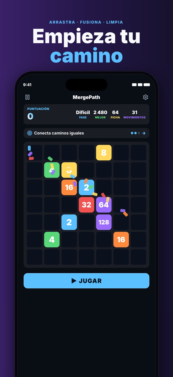 MergePath — persigue la siguiente gran ficha más allá de 2048, una jugada más.