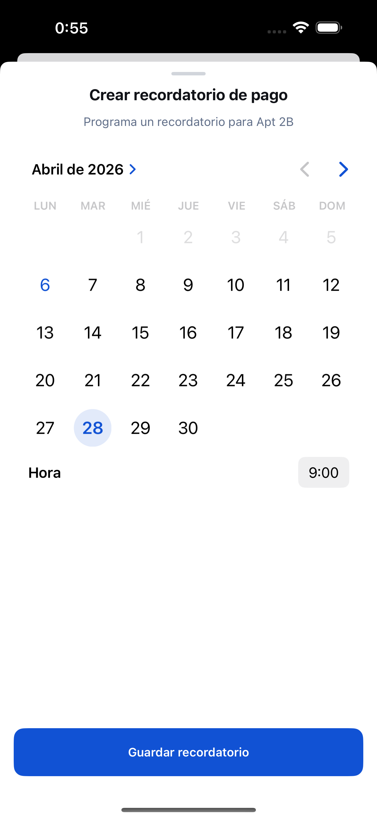 RentDue app showing rent reminder alert setup