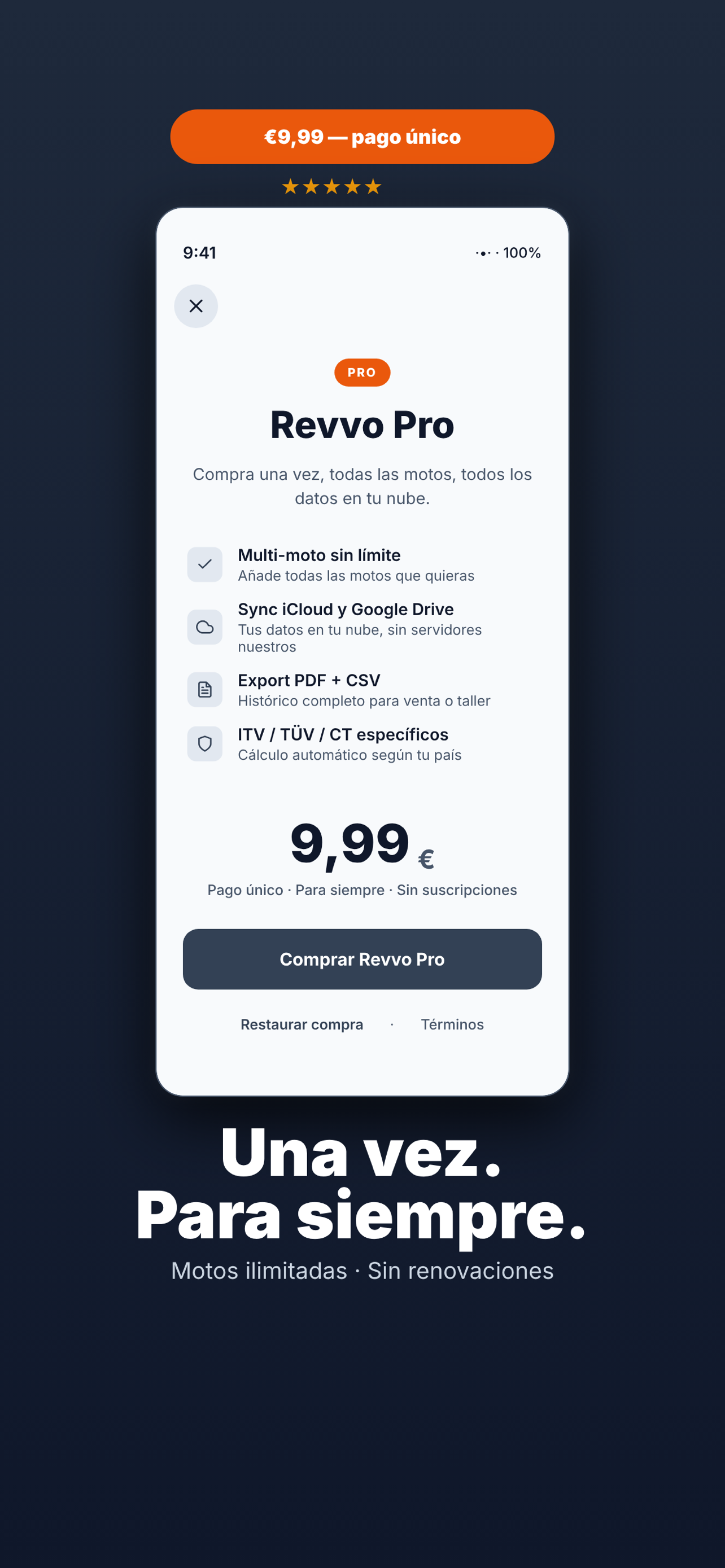 Pantalla de Revvo Pro con multimoto y funciones de copia de seguridad.